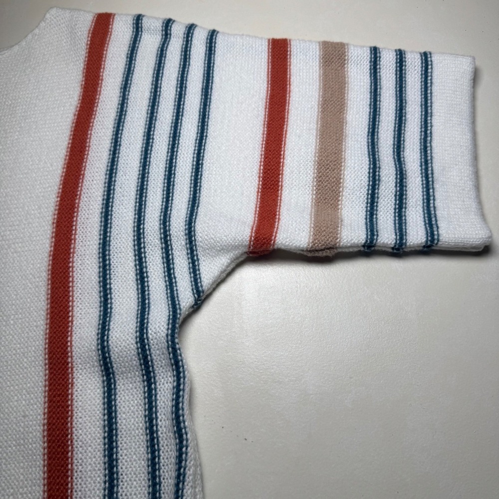 80's Core Womens White Striped Boat Neck Sweater 3/4 Sleeve Casual Knit Top - Picture 5 of 9